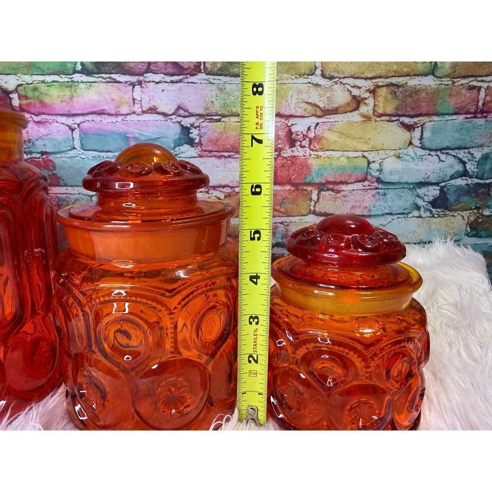 Vintage LE Smith Moon and Star Amberina Red UV Reactive Glass Canister Set 4pc